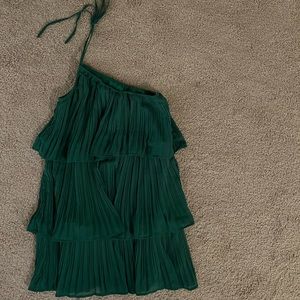 Green layered dress that is a one shoulder! Super bright, fun, flirty dress!